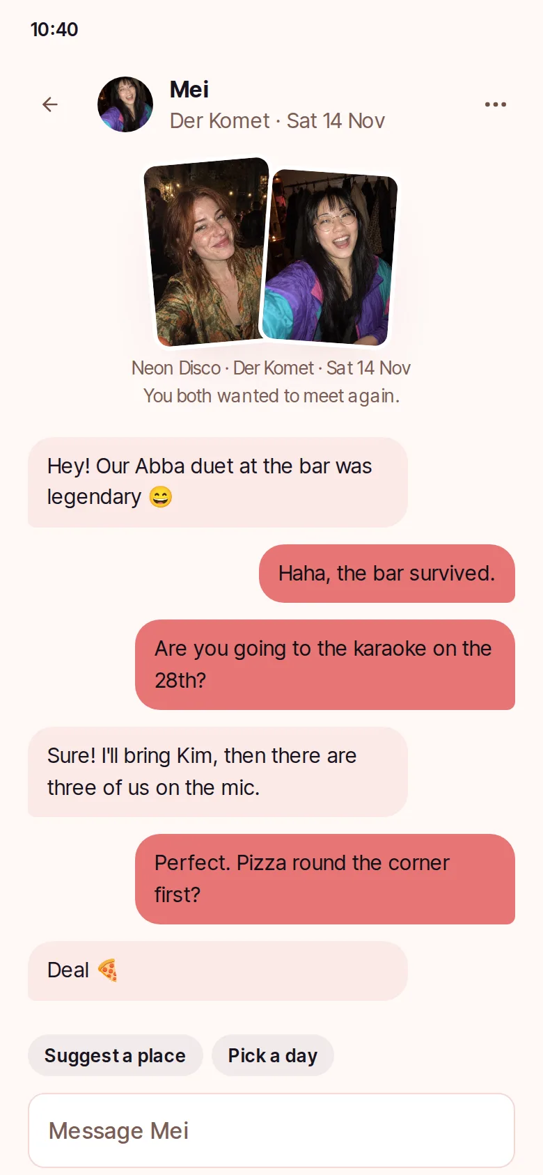 Example of a chat that opened because both wanted to meet again